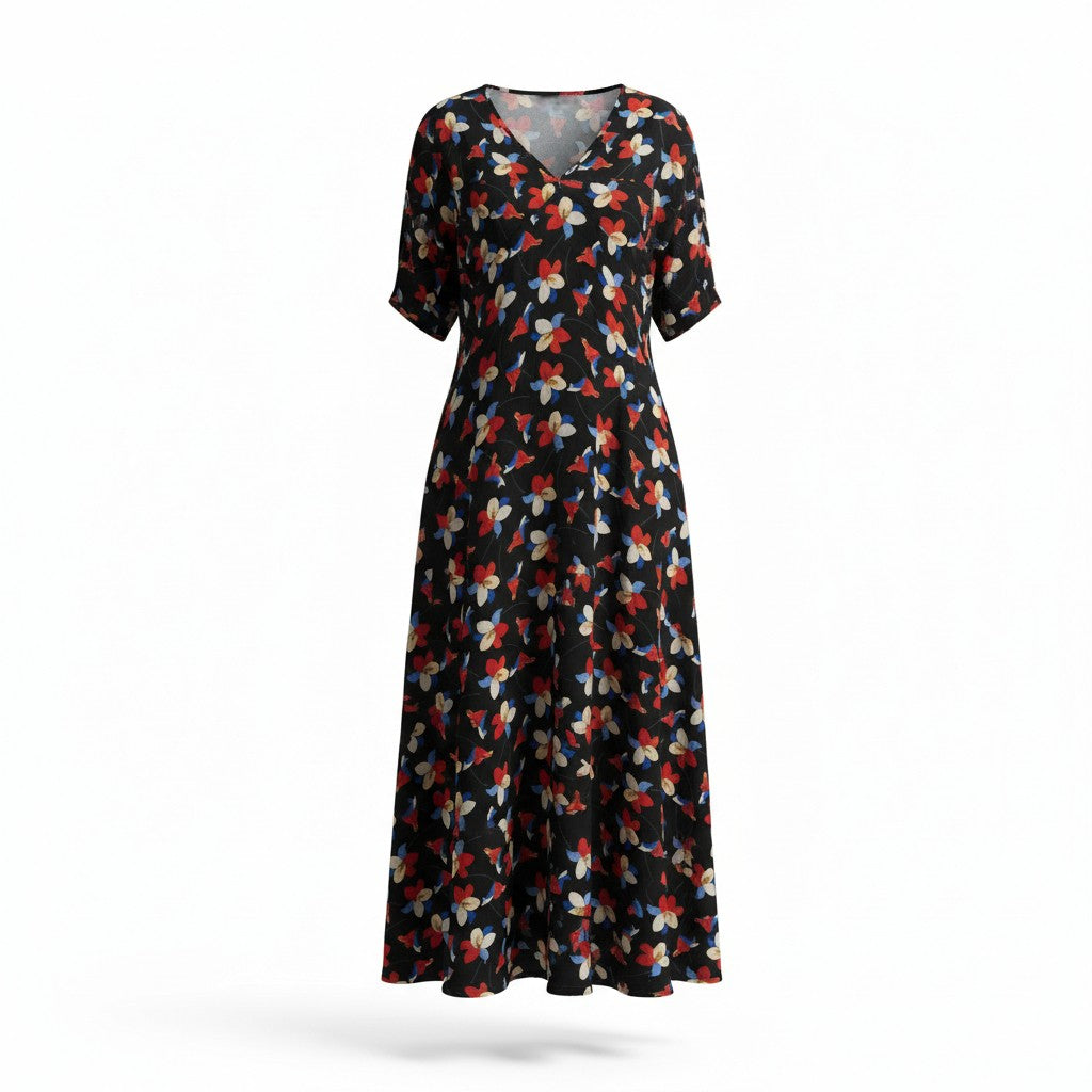 The N-E-S Remi Dress – a floaty chiffon maxi with kimono sleeves, V neckline and soft movement. Designed to layer over a N-E-S Lattice Slip. Made in NZ.