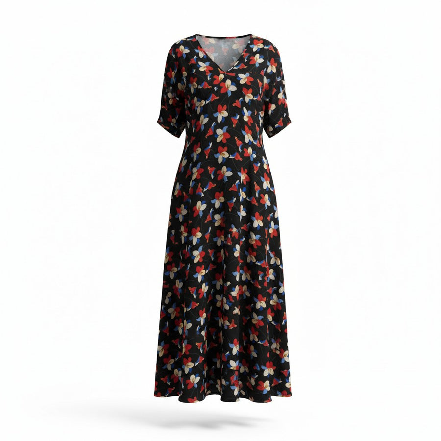 The N-E-S Remi Dress – a floaty chiffon maxi with kimono sleeves, V neckline and soft movement. Designed to layer over a N-E-S Lattice Slip. Made in NZ.