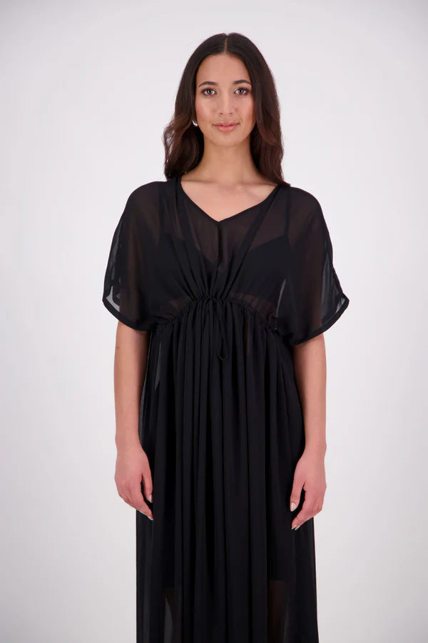 Tara Dress – Effortless, Floaty &amp; Reversible

The N-E-S Tara Dress is a one-size, oversized silhouette made from lightweight chiffon for a breezy, elegant drape. Featuring cap sleeves, a front yoke, and a drawcord at the back, this style can be worn reversed for added versatility. Finished with a soft V-neck at the back or front and a hem that falls just below the knees, it’s the perfect throw-on piece for effortless summer dressing.